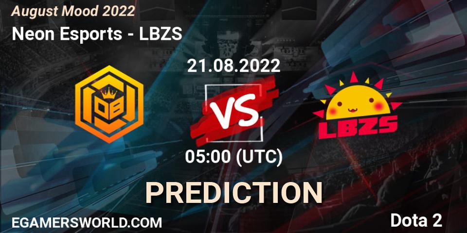 Neon Esports vs LBZS: Betting TIp, Match Prediction. 21.08.2022 at 05:21. Dota 2, August Mood 2022