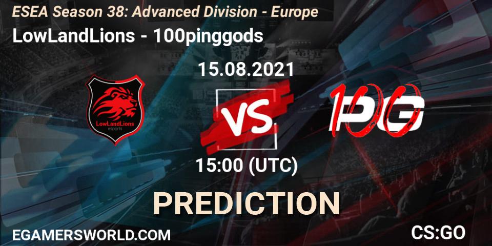 LowLandLions vs 100pinggods: Betting TIp, Match Prediction. 15.08.2021 at 15:00. Counter-Strike (CS2), ESEA Season 38: Advanced Division - Europe