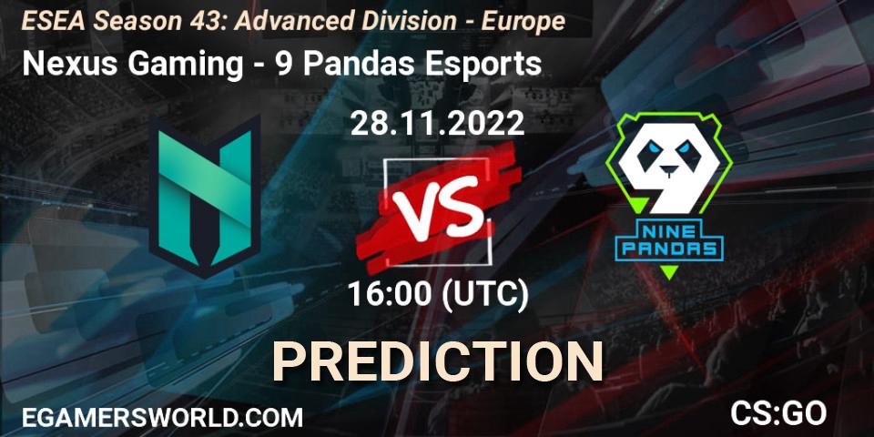 Nexus Gaming vs 9 Pandas Esports: Betting TIp, Match Prediction. 01.12.22. CS2 (CS:GO), ESEA Season 43: Advanced Division - Europe