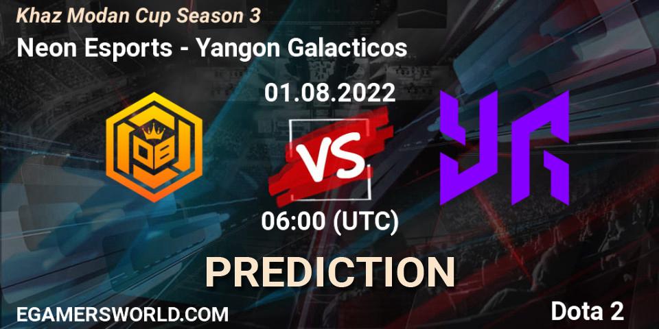Neon Esports vs Yangon Galacticos: Betting TIp, Match Prediction. 01.08.2022 at 10:09. Dota 2, Khaz Modan Cup Season 3