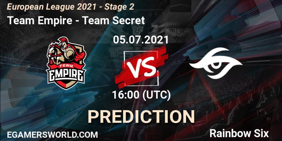 Team Empire vs Team Secret: Betting TIp, Match Prediction. 05.07.21. Rainbow Six, European League 2021 - Stage 2