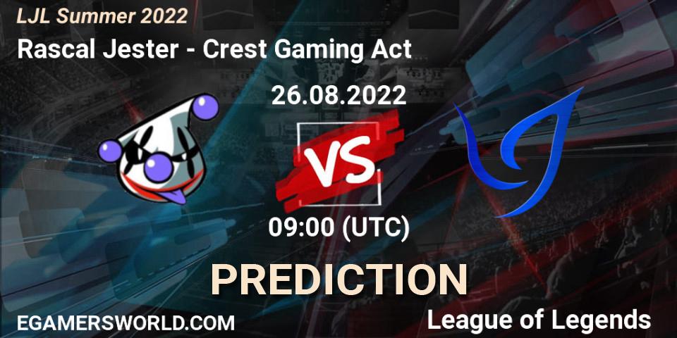 Rascal Jester vs Crest Gaming Act: Betting TIp, Match Prediction. 26.08.22. LoL, LJL Summer 2022