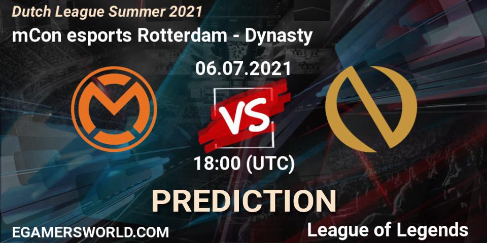 mCon esports Rotterdam vs Dynasty: Betting TIp, Match Prediction. 06.07.2021 at 18:00. LoL, Dutch League Summer 2021