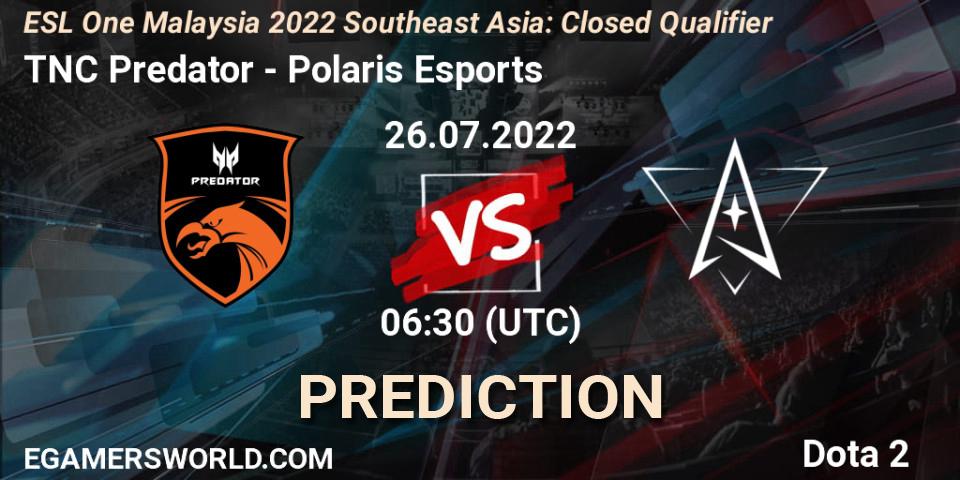 TNC Predator vs Polaris Esports: Betting TIp, Match Prediction. 26.07.2022 at 06:31. Dota 2, ESL One Malaysia 2022 Southeast Asia: Closed Qualifier