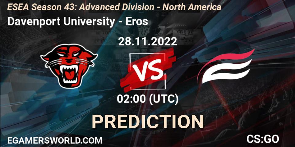 Davenport University vs Eros: Betting TIp, Match Prediction. 28.11.22. CS2 (CS:GO), ESEA Season 43: Advanced Division - North America