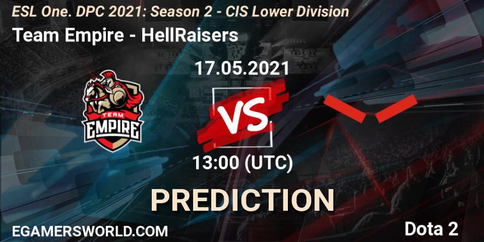 Team Empire vs HellRaisers: Betting TIp, Match Prediction. 17.05.2021 at 12:55. Dota 2, ESL One. DPC 2021: Season 2 - CIS Lower Division