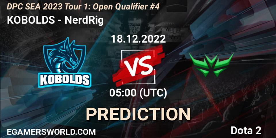 KOBOLDS vs NerdRig: Betting TIp, Match Prediction. 18.12.2022 at 05:00. Dota 2, DPC SEA 2023 Tour 1: Open Qualifier #4