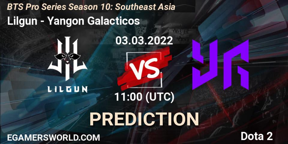 Lilgun vs Yangon Galacticos: Betting TIp, Match Prediction. 03.03.2022 at 09:01. Dota 2, BTS Pro Series Season 10: Southeast Asia