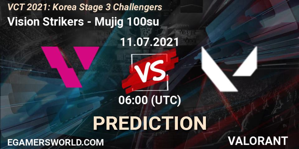 Vision Strikers vs Mujig 100su: Betting TIp, Match Prediction. 11.07.2021 at 06:00. VALORANT, VCT 2021: Korea Stage 3 Challengers
