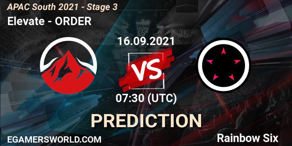 Elevate vs ORDER: Betting TIp, Match Prediction. 16.09.2021 at 07:30. Rainbow Six, APAC South 2021 - Stage 3