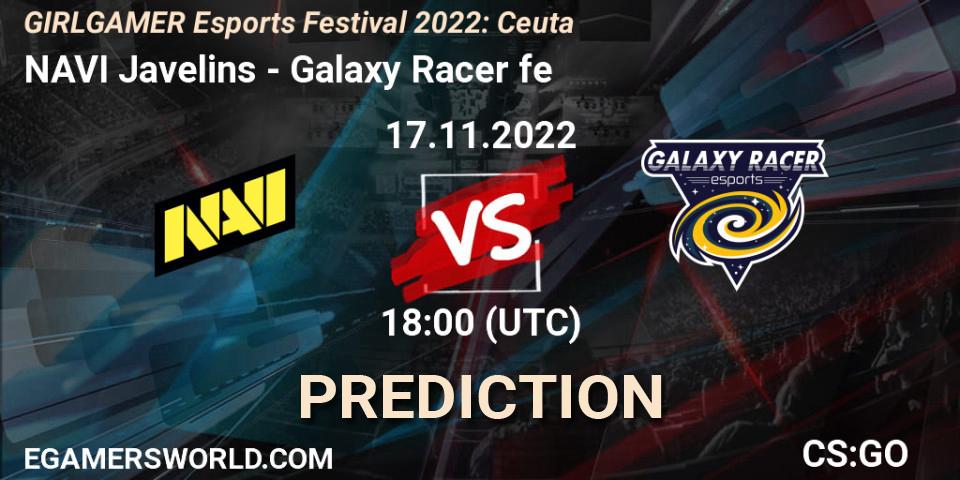NAVI Javelins vs Galaxy Racer fe: Betting TIp, Match Prediction. 17.11.2022 at 18:00. Counter-Strike (CS2), GIRLGAMER Esports Festival 2022: Ceuta