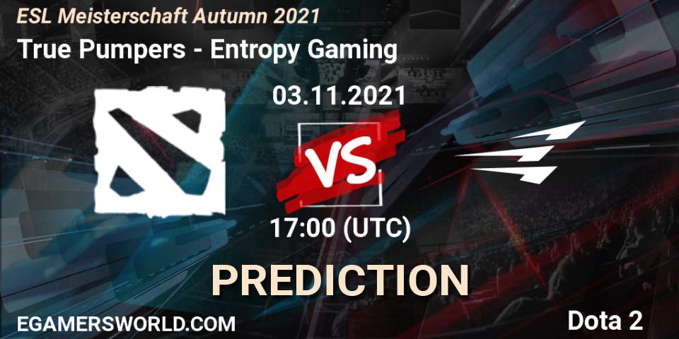 True Pumpers vs Entropy Gaming: Betting TIp, Match Prediction. 03.11.2021 at 18:00. Dota 2, ESL Meisterschaft Autumn 2021