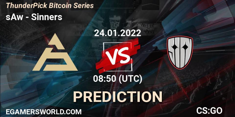 sAw vs Sinners: Betting TIp, Match Prediction. 24.01.2022 at 08:50. Counter-Strike (CS2), ThunderPick Bitcoin Series