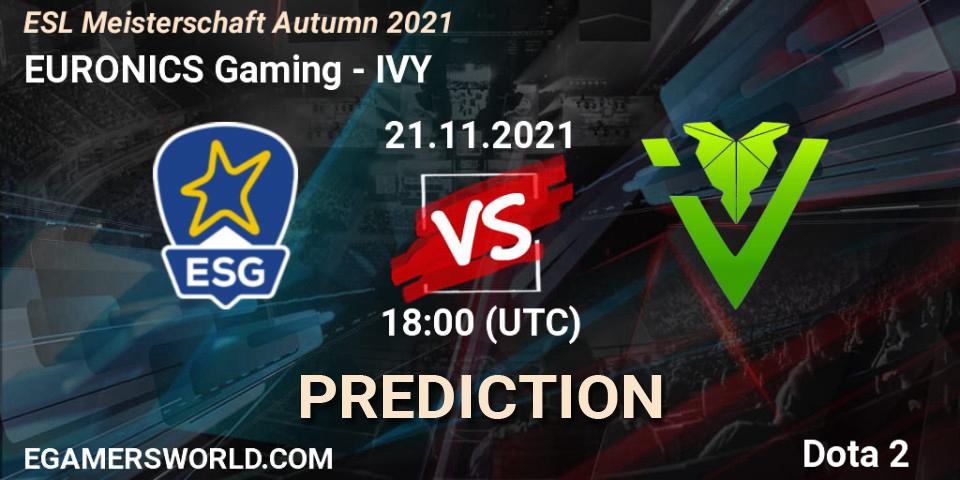 EURONICS Gaming vs IVY: Betting TIp, Match Prediction. 21.11.2021 at 16:35. Dota 2, ESL Meisterschaft Autumn 2021
