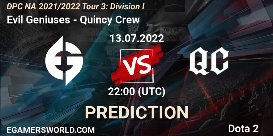 Evil Geniuses vs Quincy Crew: Betting TIp, Match Prediction. 13.07.22. Dota 2, DPC NA 2021/2022 Tour 3: Division I
