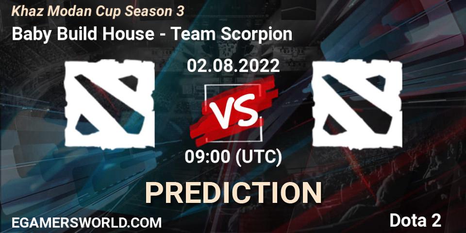 Baby Build House vs Team Scorpion: Betting TIp, Match Prediction. 02.08.2022 at 06:05. Dota 2, Khaz Modan Cup Season 3
