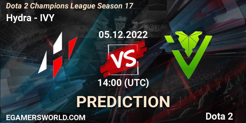 Hydra vs IVY: Betting TIp, Match Prediction. 05.12.2022 at 14:00. Dota 2, Dota 2 Champions League Season 17