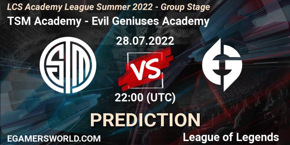 TSM Academy vs Evil Geniuses Academy: Betting TIp, Match Prediction. 28.07.2022 at 22:00. LoL, LCS Academy League Summer 2022 - Group Stage
