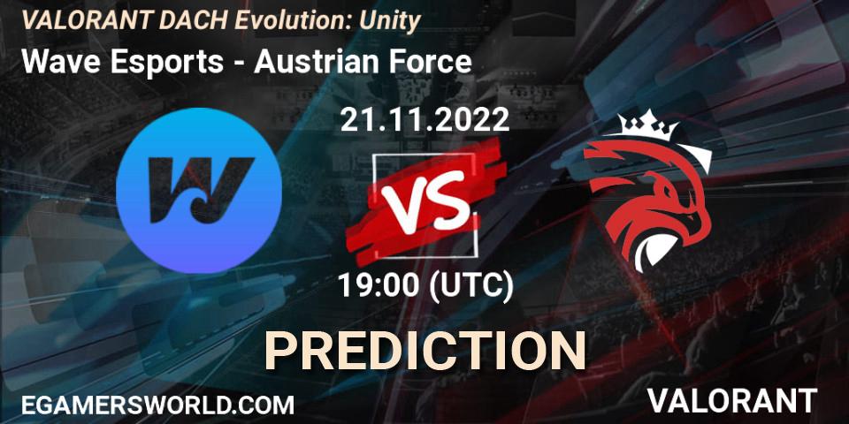 Wave Esports vs Austrian Force: Betting TIp, Match Prediction. 21.11.2022 at 19:00. VALORANT, VALORANT DACH Evolution: Unity