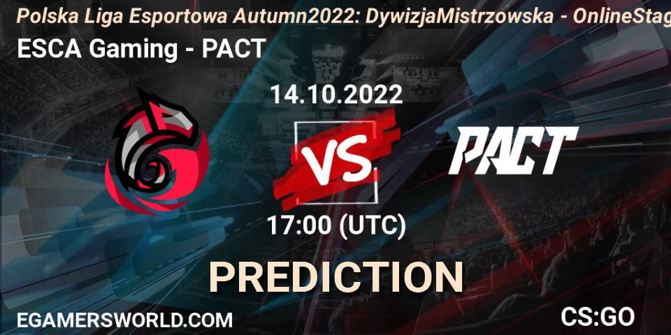 ESCA Gaming vs PACT: Betting TIp, Match Prediction. 14.10.22. CS2 (CS:GO), Polska Liga Esportowa Autumn 2022: Dywizja Mistrzowska - Online Stage