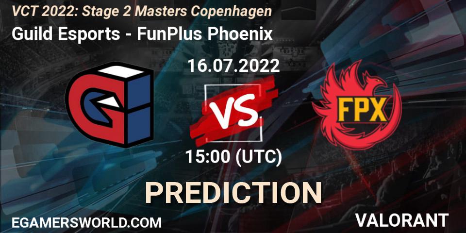 Guild Esports vs FunPlus Phoenix: Betting TIp, Match Prediction. 16.07.2022 at 15:15. VALORANT, VCT 2022: Stage 2 Masters Copenhagen