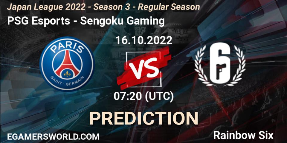 PSG Esports vs Sengoku Gaming: Betting TIp, Match Prediction. 16.10.2022 at 07:20. Rainbow Six, Japan League 2022 - Season 3 - Regular Season