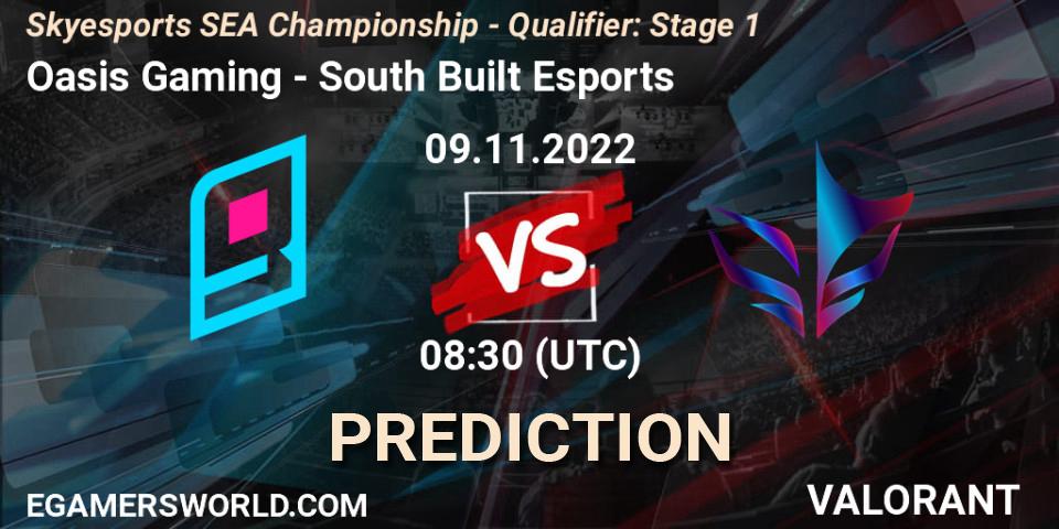 Oasis Gaming vs South Built Esports: Betting TIp, Match Prediction. 09.11.2022 at 08:30. VALORANT, Skyesports SEA Championship - Qualifier: Stage 1