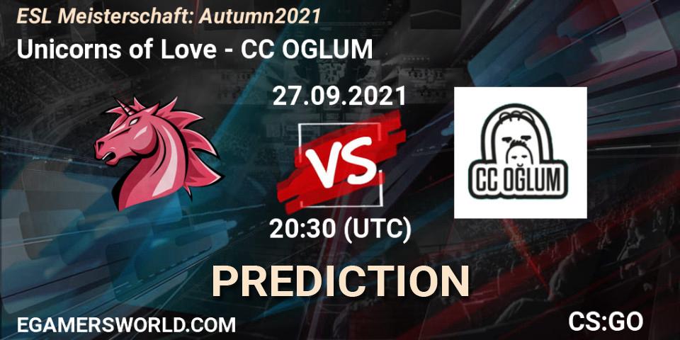 Unicorns of Love vs CC OGLUM: Betting TIp, Match Prediction. 27.09.2021 at 20:30. Counter-Strike (CS2), ESL Meisterschaft: Autumn 2021