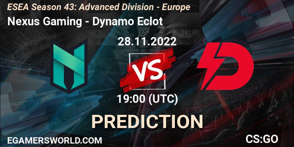 Nexus Gaming vs Dynamo Eclot: Betting TIp, Match Prediction. 28.11.22. CS2 (CS:GO), ESEA Season 43: Advanced Division - Europe