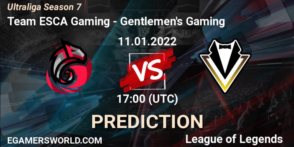 Team ESCA Gaming vs Gentlemen's Gaming: Betting TIp, Match Prediction. 11.01.2022 at 17:00. LoL, Ultraliga Season 7