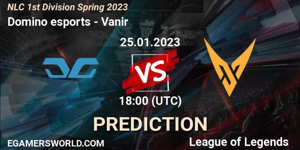 Domino esports vs Vanir: Betting TIp, Match Prediction. 25.01.2023 at 18:00. LoL, NLC 1st Division Spring 2023