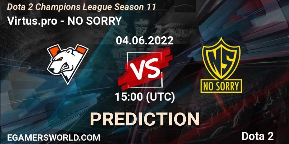 Virtus.pro vs NO SORRY: Betting TIp, Match Prediction. 04.06.2022 at 15:05. Dota 2, Dota 2 Champions League Season 11