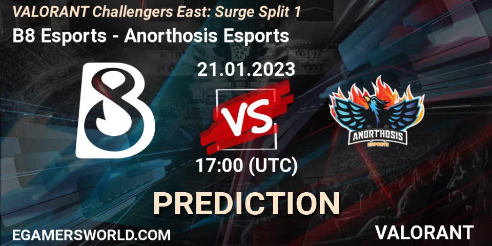 B8 Esports vs Anorthosis Esports: Betting TIp, Match Prediction. 21.01.23. VALORANT, VALORANT Challengers 2023 East: Surge Split 1