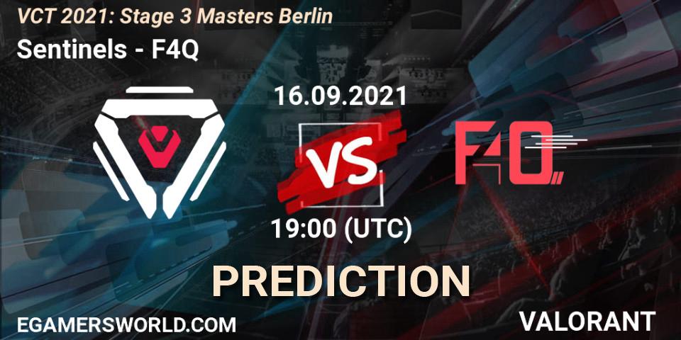 Sentinels vs F4Q: Betting TIp, Match Prediction. 16.09.2021 at 20:20. VALORANT, VCT 2021: Stage 3 Masters Berlin