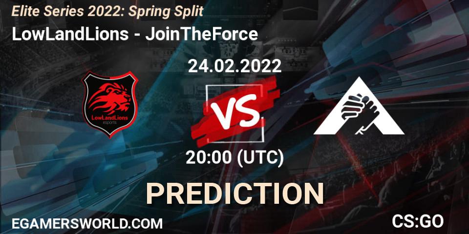 LowLandLions vs JoinTheForce: Betting TIp, Match Prediction. 24.02.2022 at 20:00. Counter-Strike (CS2), Elite Series 2022: Spring Split