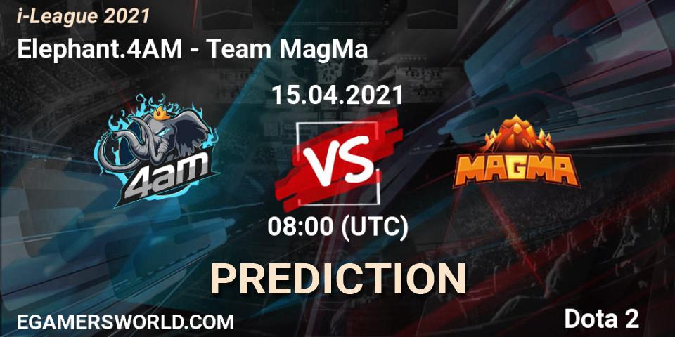 Elephant.4AM vs Team MagMa: Betting TIp, Match Prediction. 15.04.2021 at 08:06. Dota 2, i-League 2021 Season 1