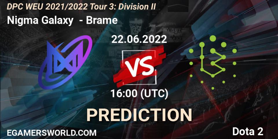 Nigma Galaxy vs Brame: Betting TIp, Match Prediction. 22.06.2022 at 15:56. Dota 2, DPC WEU 2021/2022 Tour 3: Division II