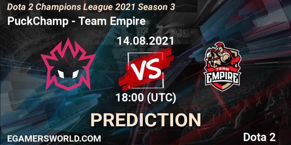 PuckChamp vs Team Empire: Betting TIp, Match Prediction. 14.08.2021 at 18:00. Dota 2, Dota 2 Champions League 2021 Season 3