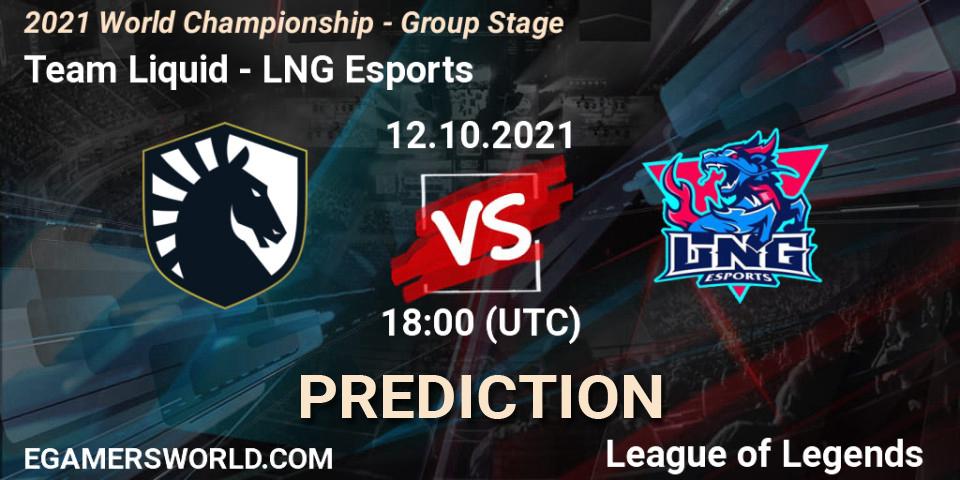 Team Liquid vs LNG Esports: Betting TIp, Match Prediction. 18.10.2021 at 12:00. LoL, 2021 World Championship - Group Stage