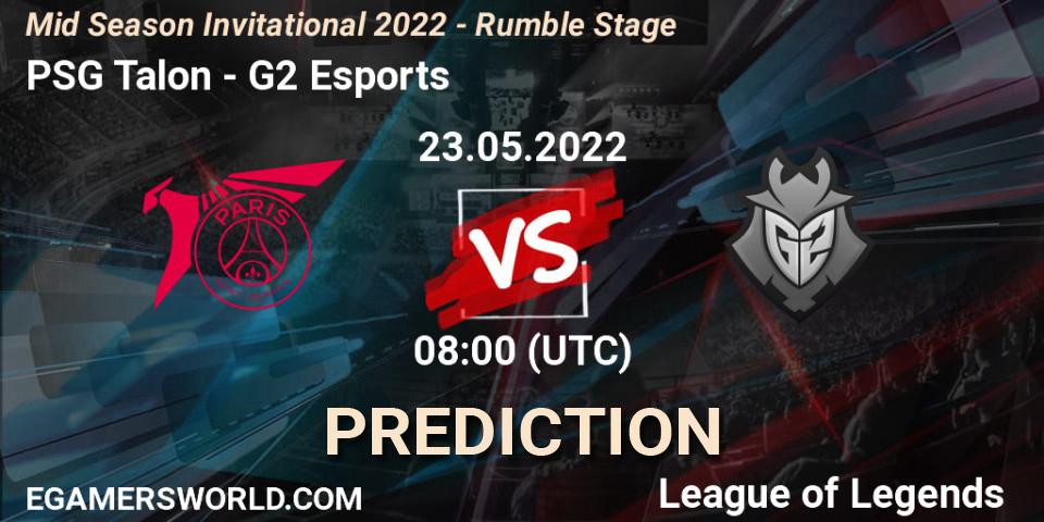 PSG Talon vs G2 Esports: Betting TIp, Match Prediction. 23.05.2022 at 08:00. LoL, Mid Season Invitational 2022 - Rumble Stage