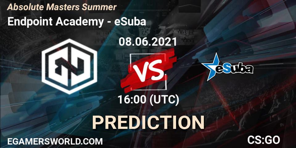 Endpoint Academy vs eSuba: Betting TIp, Match Prediction. 07.06.2021 at 16:30. Counter-Strike (CS2), Absolute Masters Summer