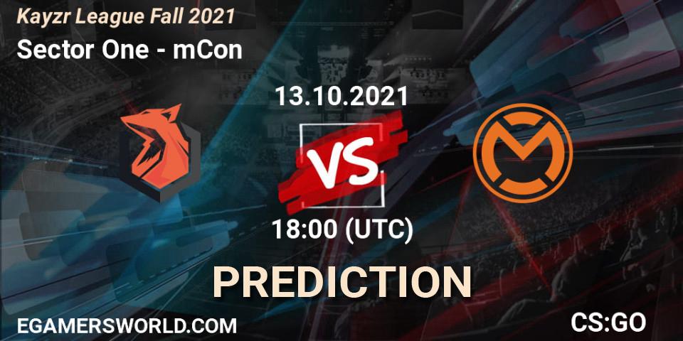 Sector One vs mCon: Betting TIp, Match Prediction. 13.10.2021 at 18:00. Counter-Strike (CS2), Kayzr League Fall 2021
