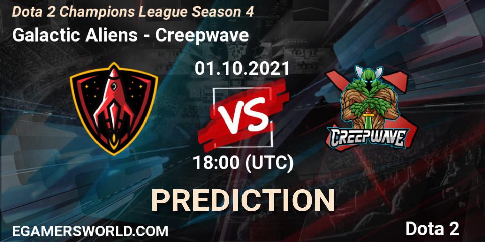 Galactic Aliens vs Creepwave: Betting TIp, Match Prediction. 01.10.2021 at 19:15. Dota 2, Dota 2 Champions League Season 4