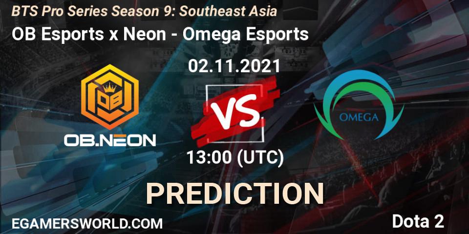 OB Esports x Neon vs Omega Esports: Betting TIp, Match Prediction. 31.10.2021 at 09:21. Dota 2, BTS Pro Series Season 9: Southeast Asia