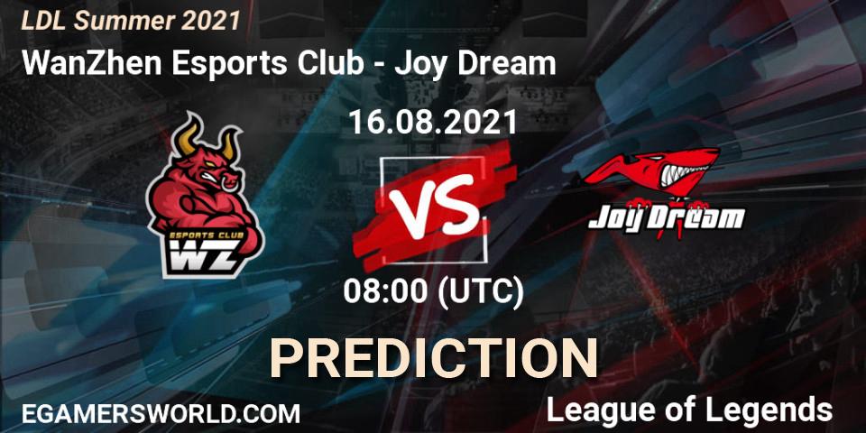 WanZhen Esports Club vs Joy Dream: Betting TIp, Match Prediction. 16.08.2021 at 08:20. LoL, LDL Summer 2021