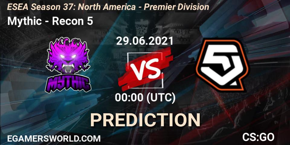 Mythic vs Recon 5: Betting TIp, Match Prediction. 29.06.2021 at 00:00. Counter-Strike (CS2), ESEA Season 37: North America - Premier Division