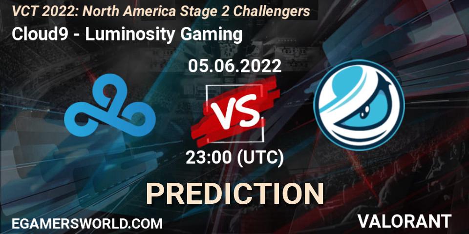 Cloud9 vs Luminosity Gaming: Betting TIp, Match Prediction. 05.06.2022 at 23:00. VALORANT, VCT 2022: North America Stage 2 Challengers