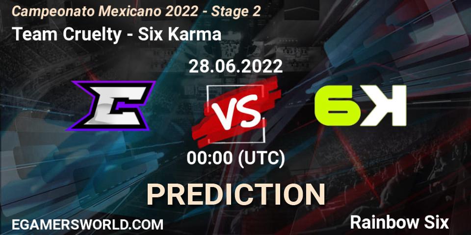 Team Cruelty vs Six Karma: Betting TIp, Match Prediction. 27.06.2022 at 23:00. Rainbow Six, Campeonato Mexicano 2022 - Stage 2