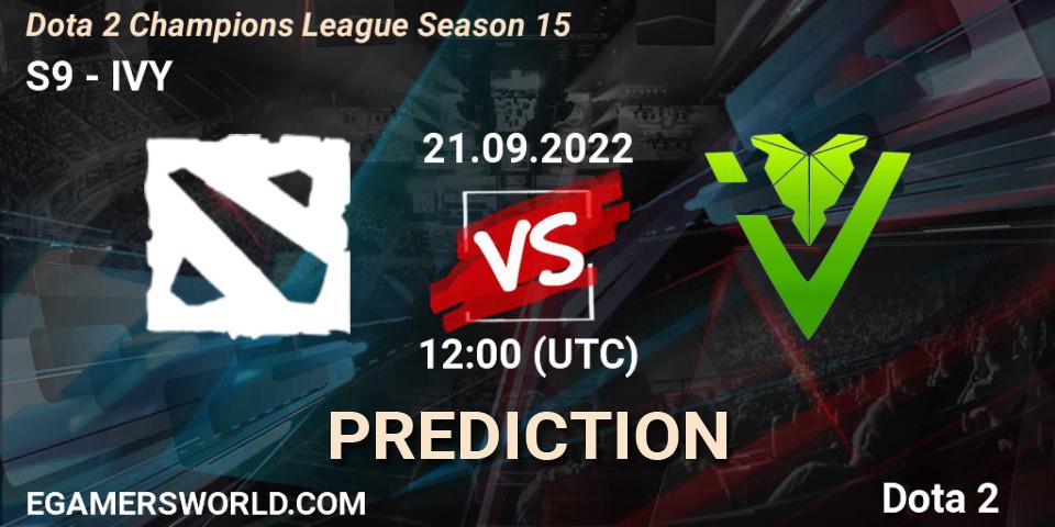 S9 vs IVY: Betting TIp, Match Prediction. 21.09.2022 at 12:10. Dota 2, Dota 2 Champions League Season 15