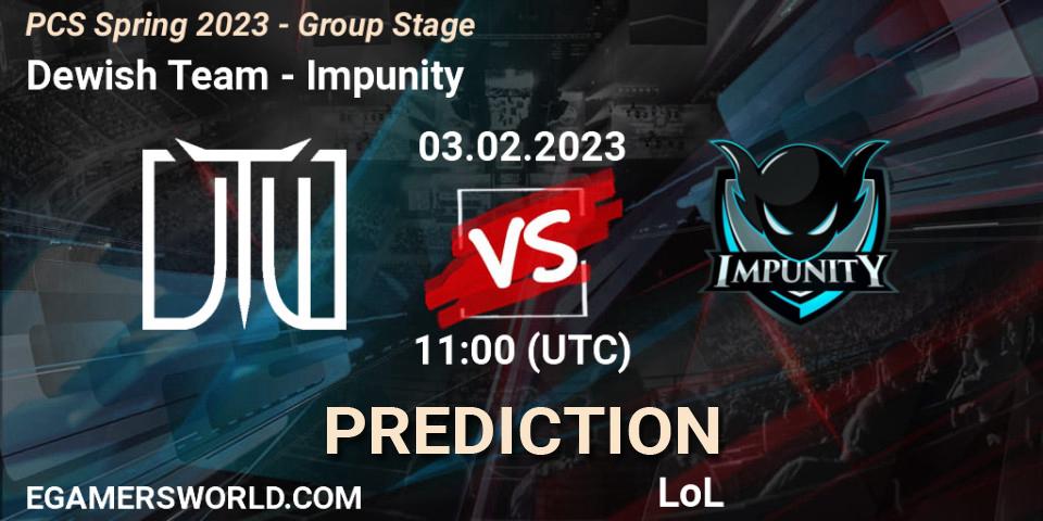 Dewish Team vs Impunity: Betting TIp, Match Prediction. 03.02.2023 at 11:00. LoL, PCS Spring 2023 - Group Stage